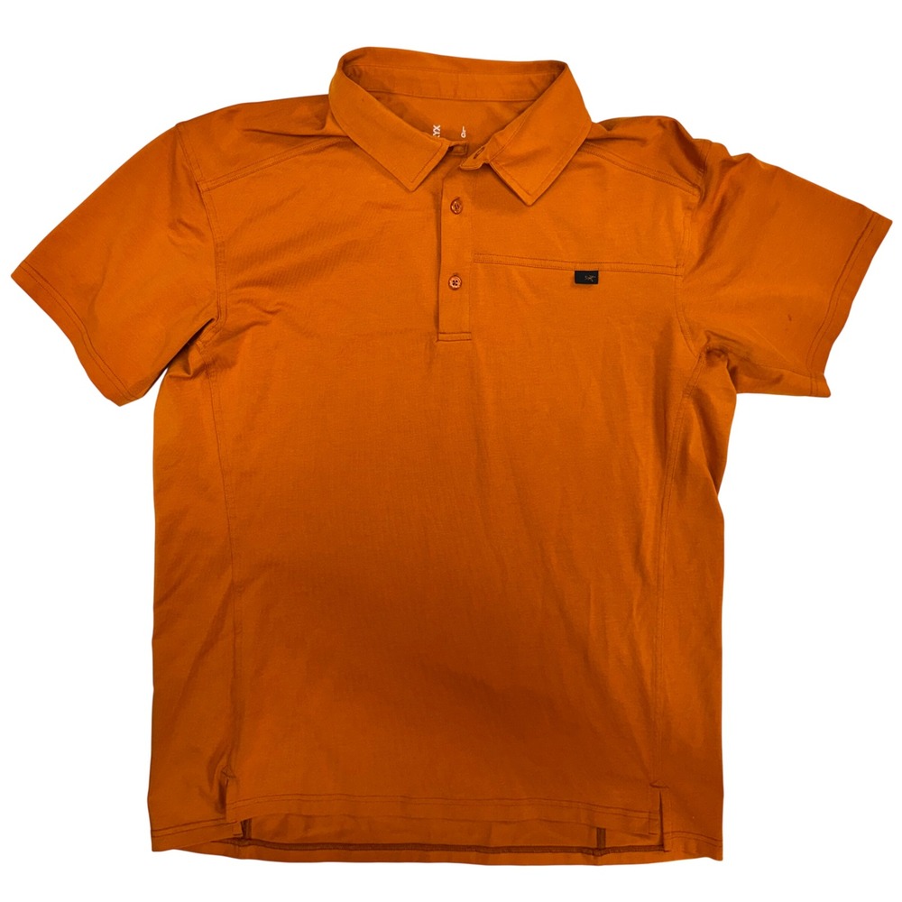 Arcteryx Captive SS Polo Mens Large Orange Phoenix Short Sleeve Shirt 14450